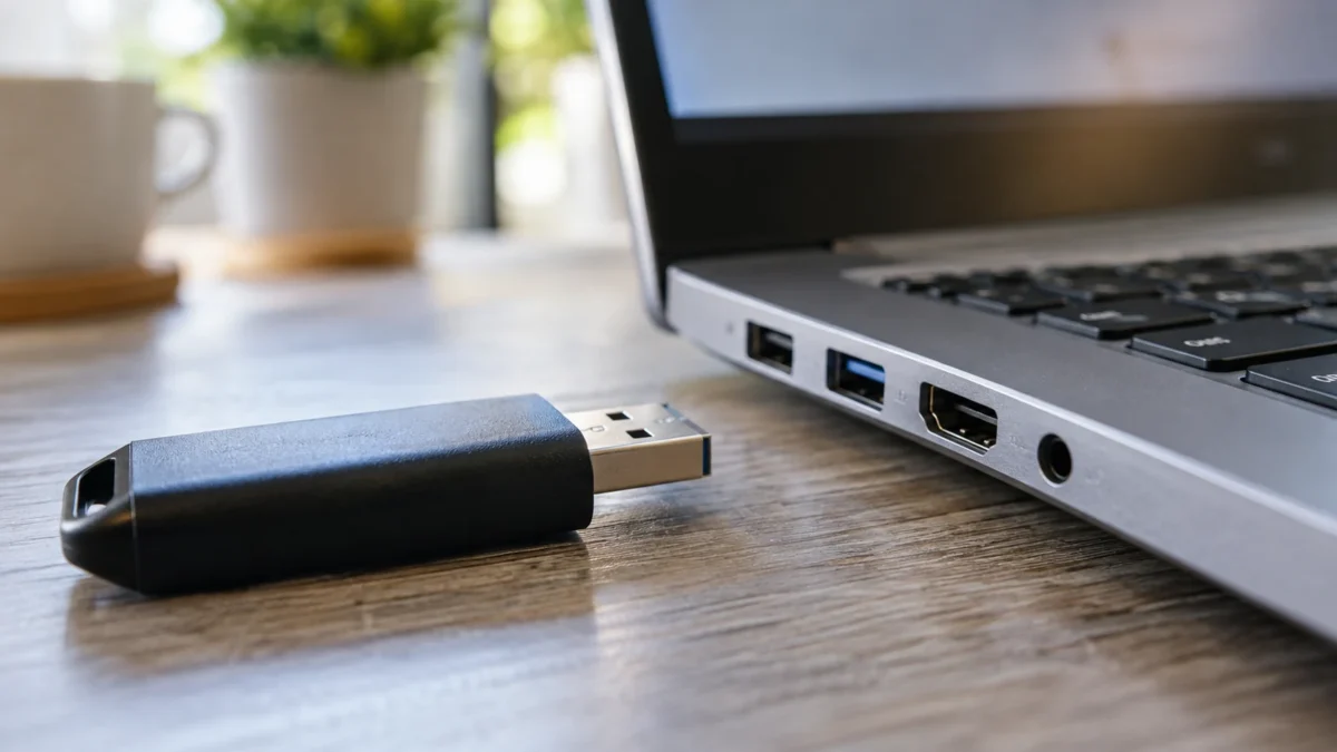 Illustration : Clé USB et documents sur une table